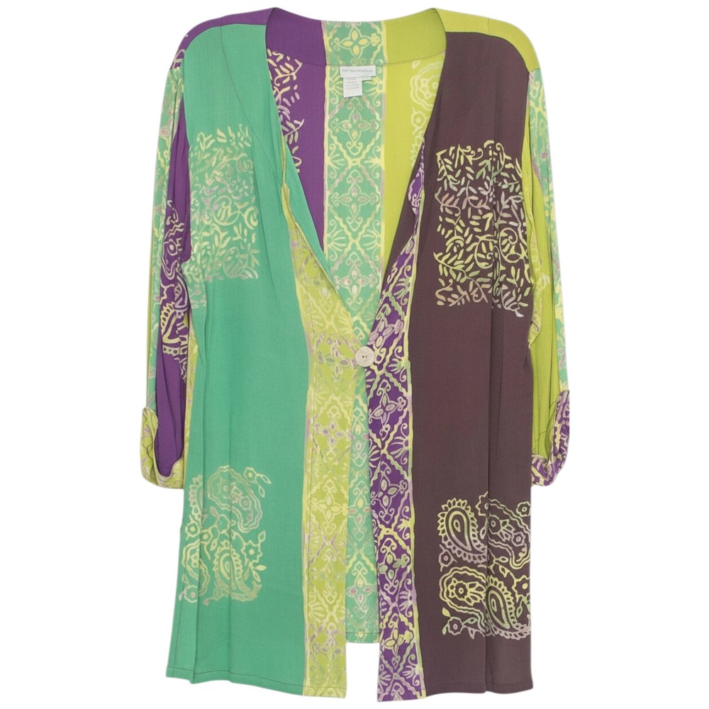 Soft Surroundings Tunic 3/4 Sleeve Open Front Gauze L Lagenlook Kimono Cardigan